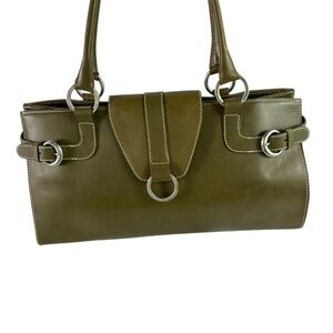 Vintage GUIA'S Olive Green Genuine Leather Satchel Bag Made In Italy